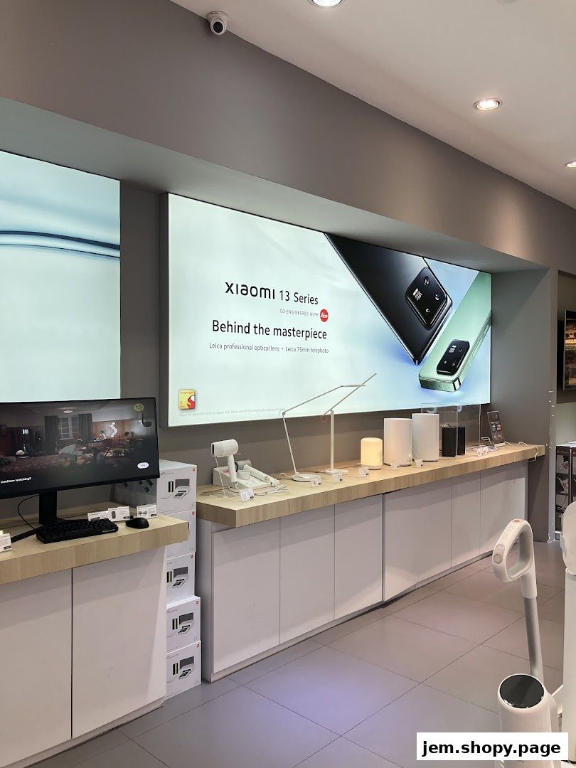 Interior of a Xiaomi store showcasing the Xiaomi 13 Series with product displays.