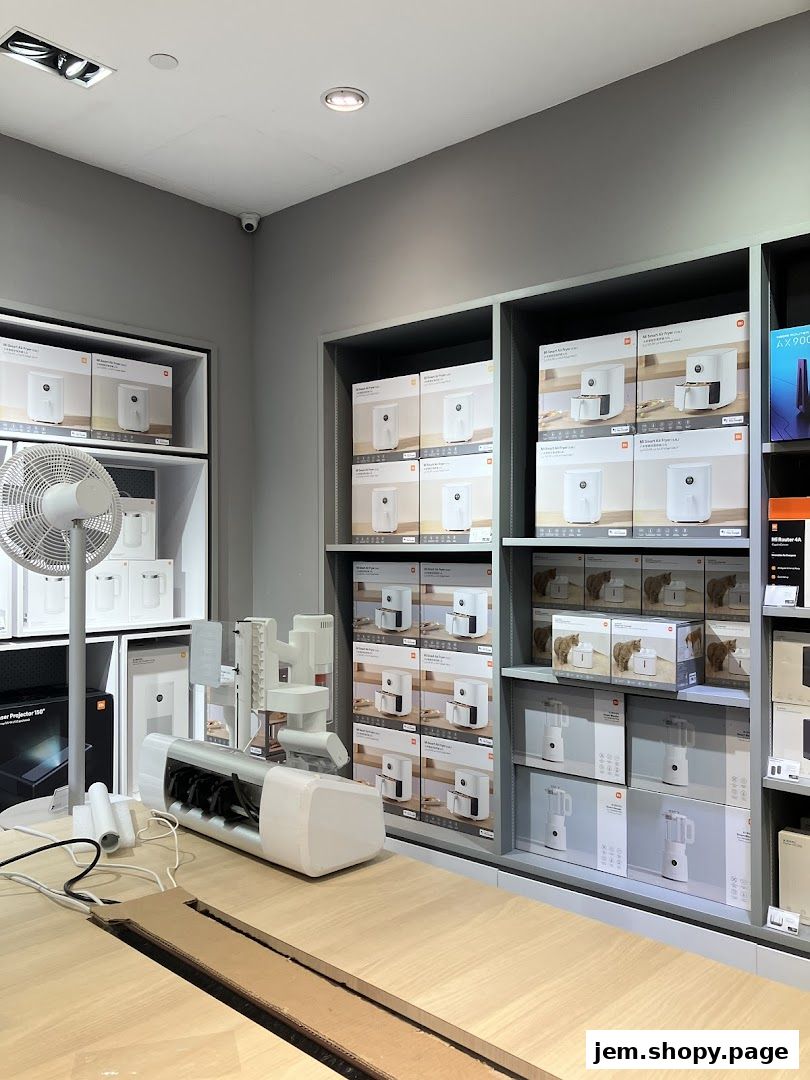 Interior view of a Xiaomi store showcasing various home appliances and electronics on display.