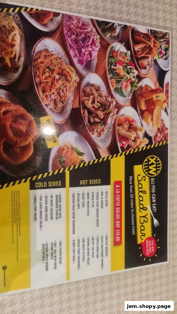 A menu for XW Western Grill's Salad Bar, showcasing various cold and hot sides.