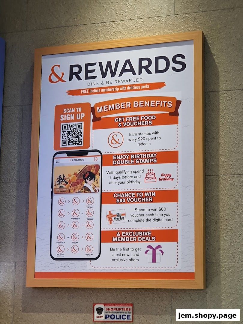 A sign detailing membership benefits and rewards for Yakiniku-GO.