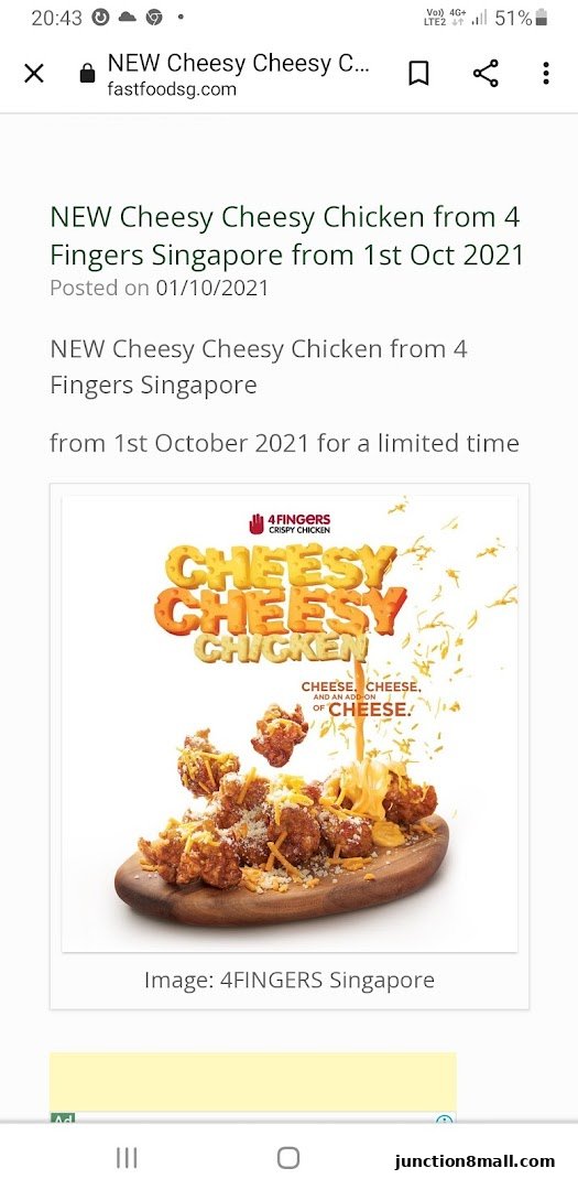 A promotional image for 4 Fingers Crispy Chicken's new Cheesy Cheesy Chicken.