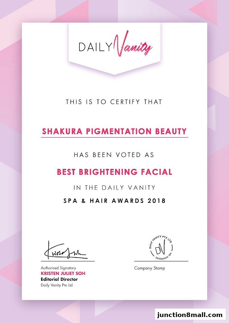 Certificate awarded to Shakura Pigmentation Beauty for Best Brightening Facial.