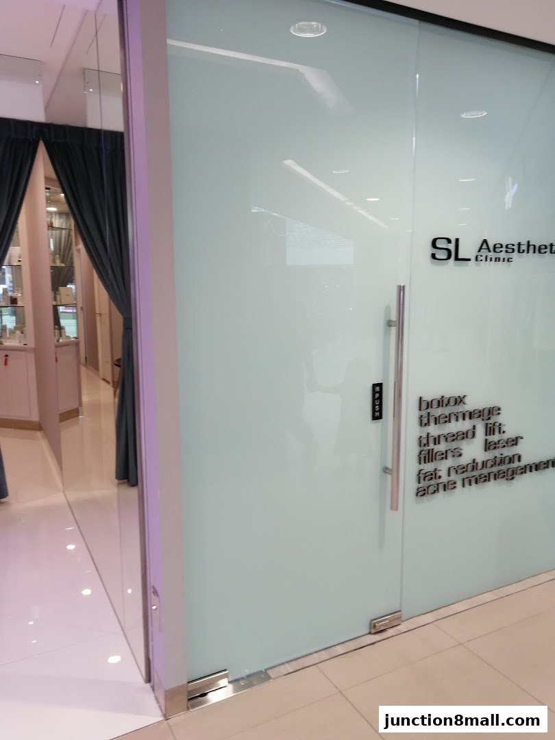 Entrance to SkinLab The Medical Spa, featuring frosted glass doors with service listings.
