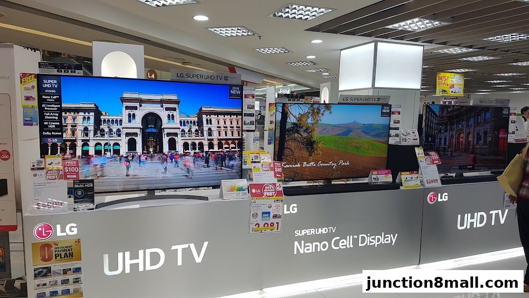 LG Super UHD TVs with Nano Cell Display technology are showcased with promotional offers.