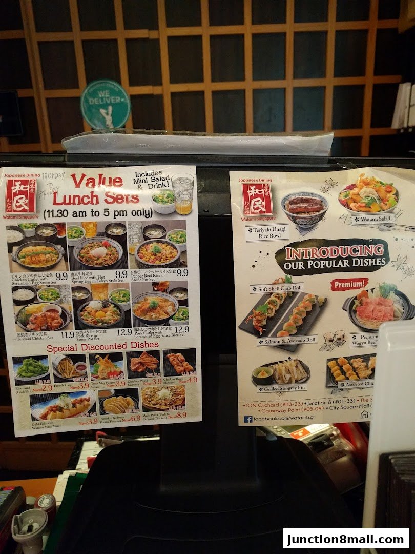 A display of Japanese dining menus featuring lunch sets and popular dishes.