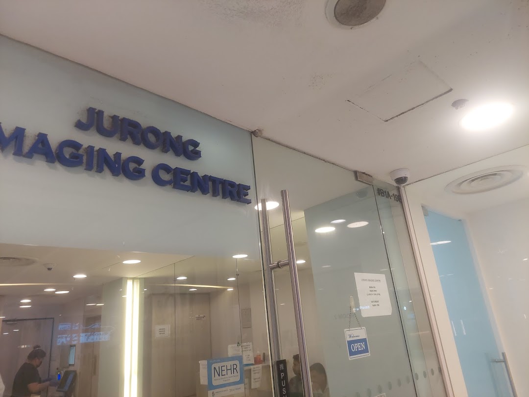 Entrance of Jurong Imaging Centre, a medical facility, with glass doors and signage.