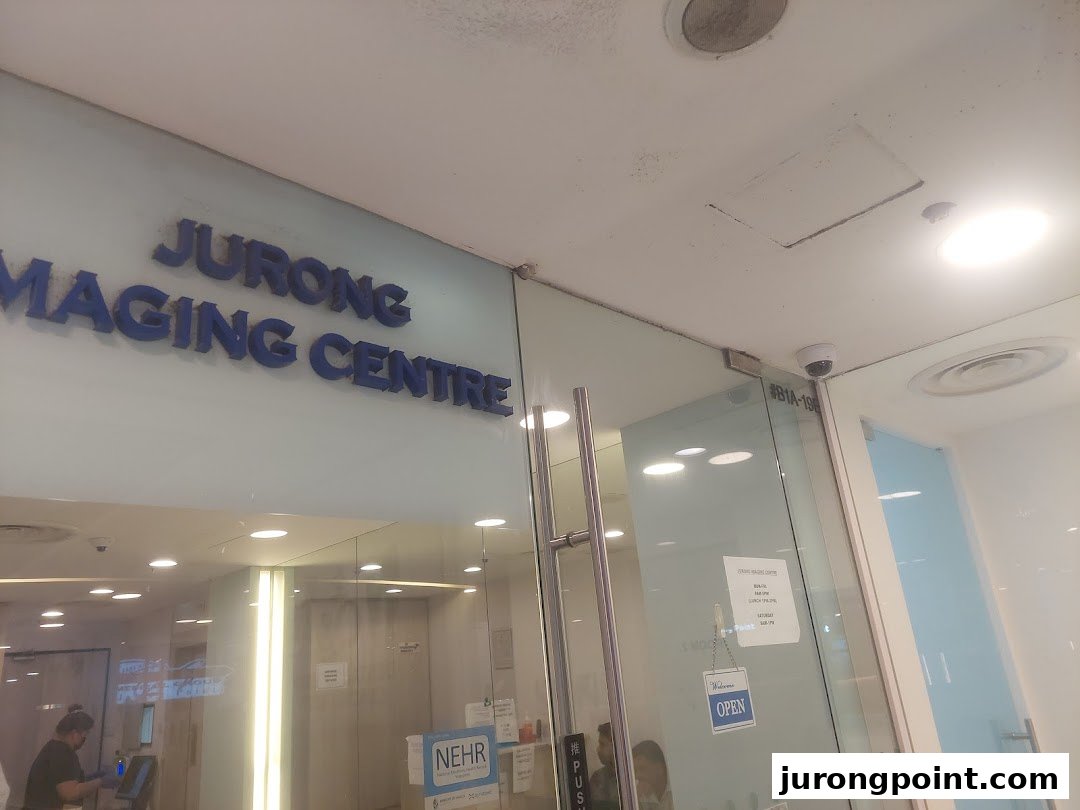 Entrance of Jurong Imaging Centre, a medical facility, with glass doors and signage.
