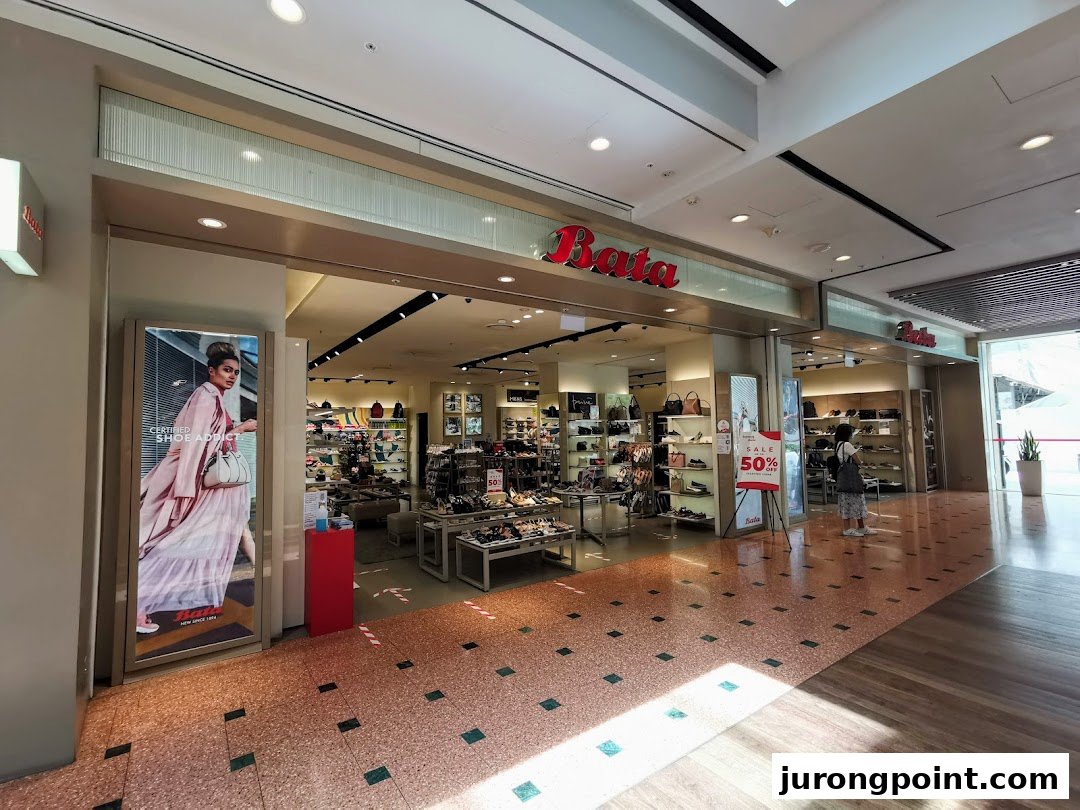 The inviting entrance of a Bata footwear store, showcasing a wide range of shoes and accessories.