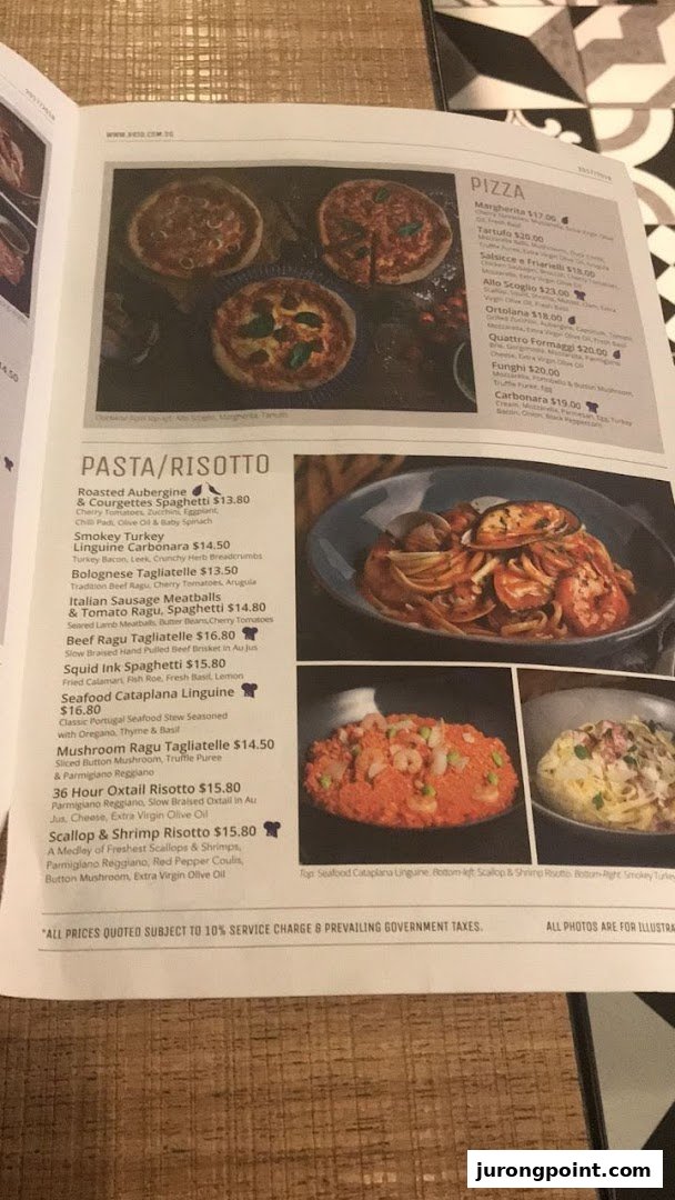 A detailed menu page from Brio, showcasing a variety of pizzas, pastas, and risottos.
