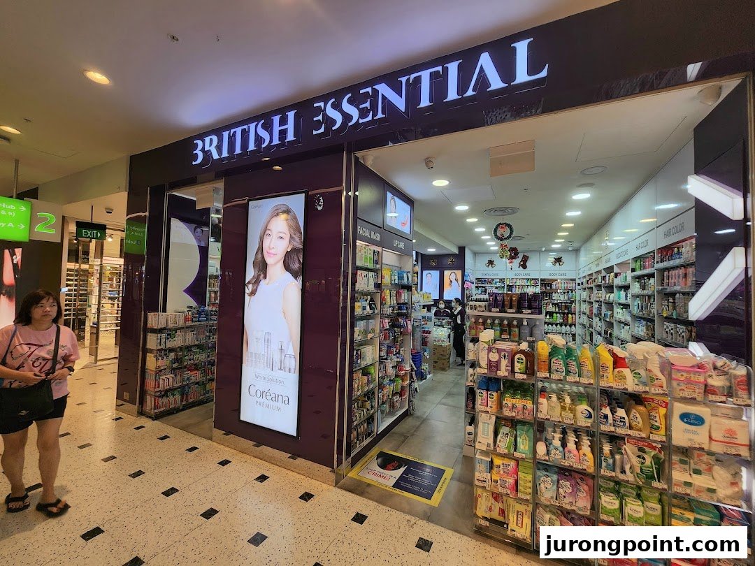 The storefront of British Essential, a beauty and essential goods shop, showcasing its wide range of products.