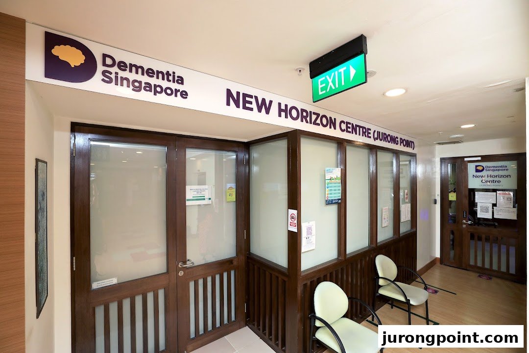 The entrance to Dementia Singapore's New Horizon Centre, featuring a welcoming waiting area and clear signage.