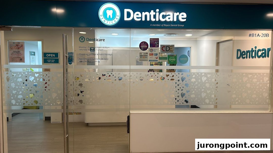 The bright and inviting entrance of Denticare, a dental clinic, located in a shopping mall.