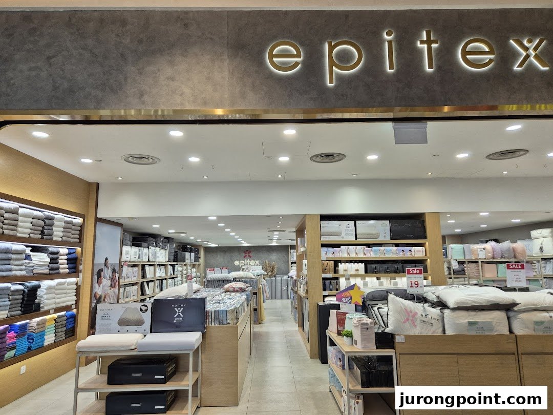 The inviting entrance of Epitex, showcasing a wide array of bedding, bath, and home textile products.