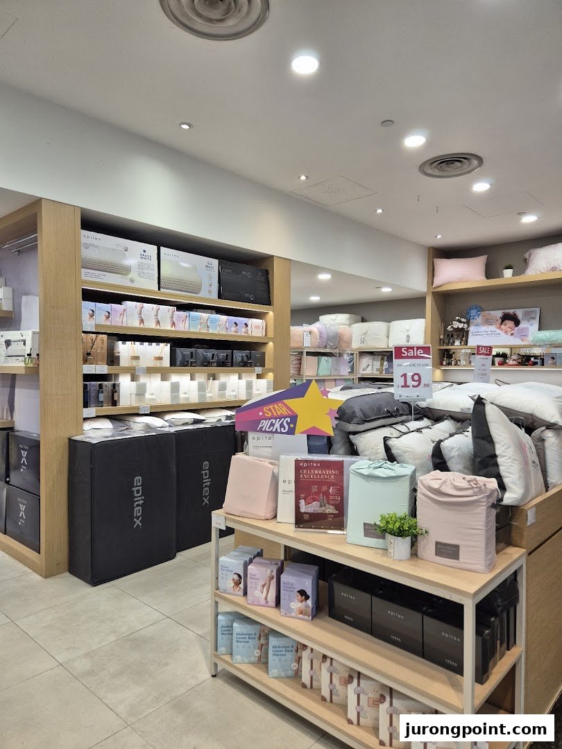 An interior view of Epitex, showcasing a wide range of bedding, pillows, and home comfort products.