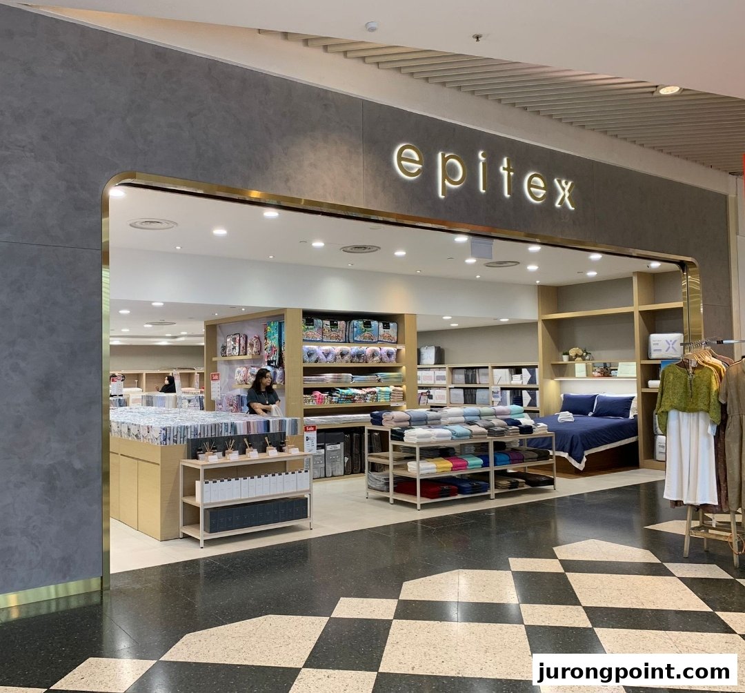 The inviting entrance of Epitex, showcasing a wide array of premium bedding, bath, and home textile products.