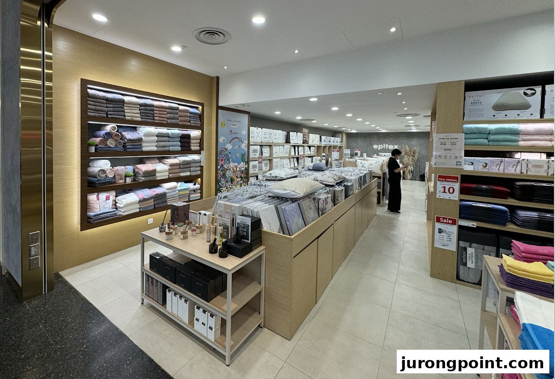 An interior view of Epitex, showcasing a wide array of bedding, bath linens, and home essentials.