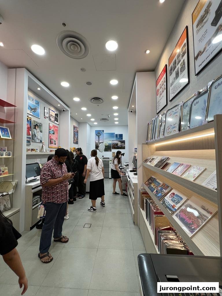 Interior view of FotoHub, a photo printing and imaging services shop, with customers and displays.