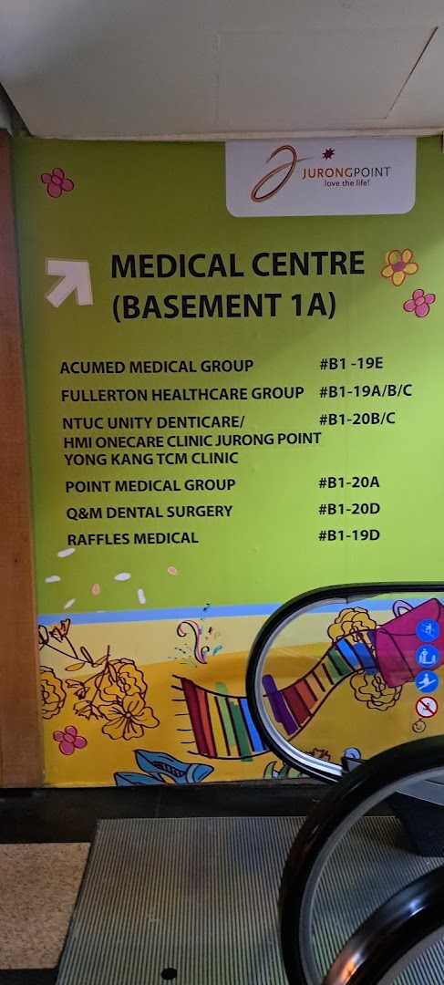 A directory board for the Medical Centre at Jurong Point, listing various clinics and their unit numbers.