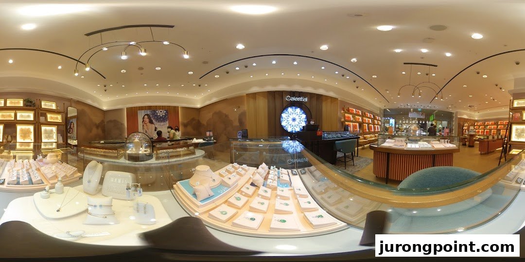 An elegant interior view of Goldheart Jewelry, showcasing various display cases with sparkling jewelry collections.