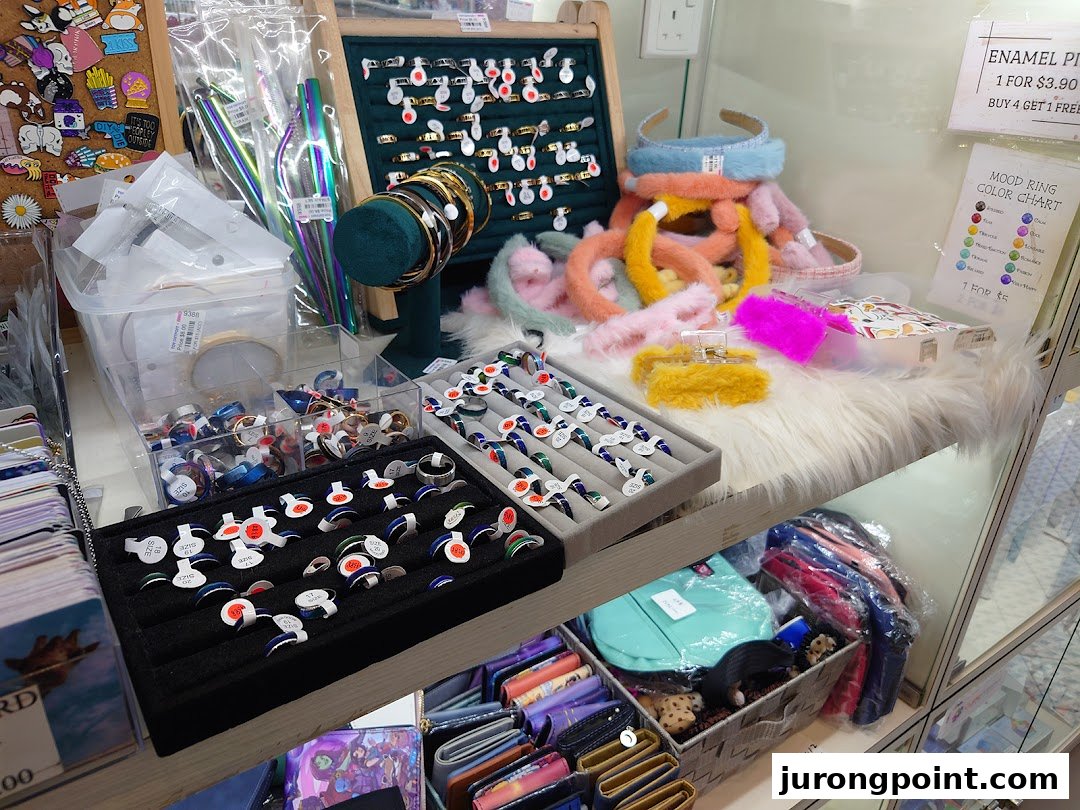 A vibrant display of trendy accessories, including rings, headbands, and bracelets, inside Hako.