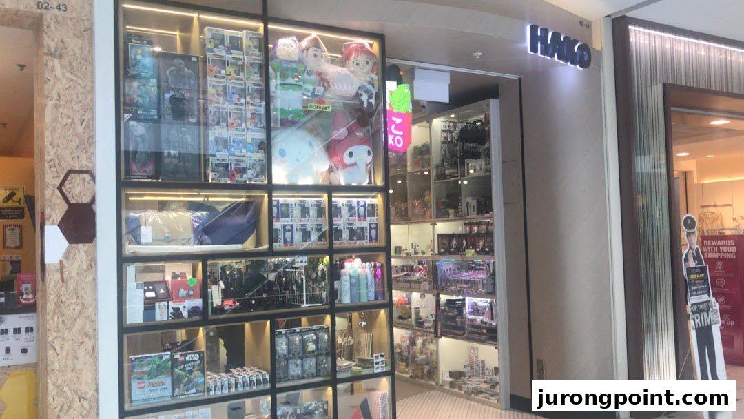The Hako shopfront showcases a vibrant array of toys, collectibles, and unique merchandise in its display windows.