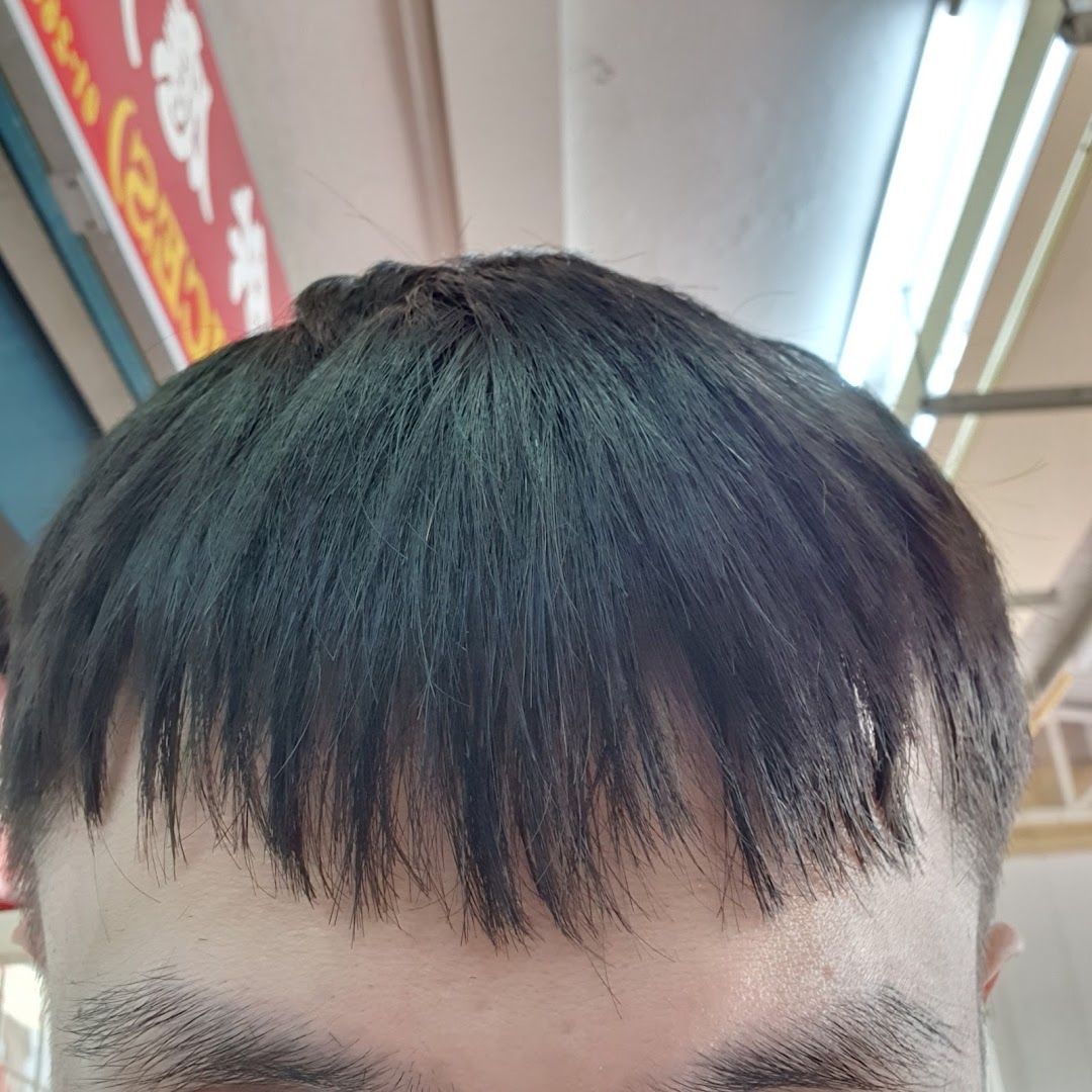 Close-up of a person's head showcasing a fresh haircut, likely a customer of HI Salon.