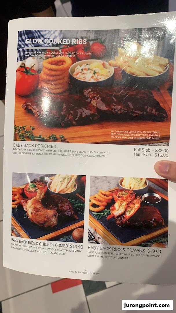A menu page from Hot Tomato featuring slow-cooked ribs and combo meals.