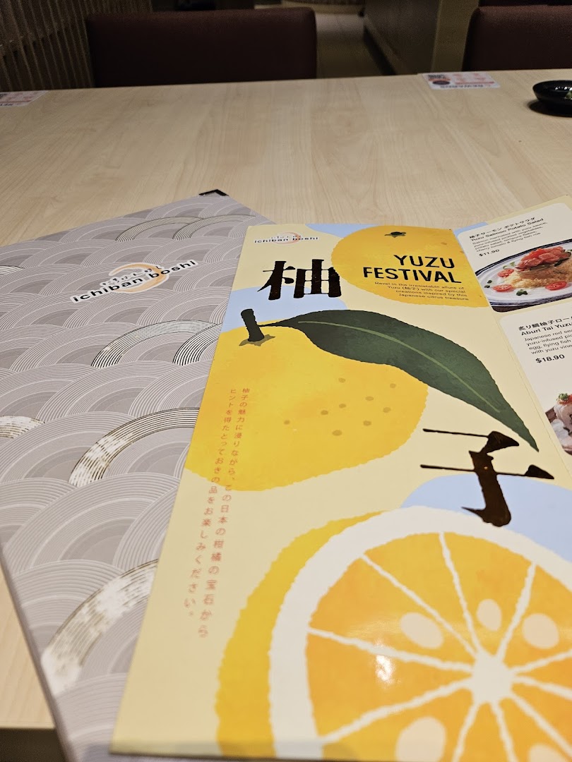A menu and a Yuzu Festival flyer are displayed on a table at Ichiban Boshi.