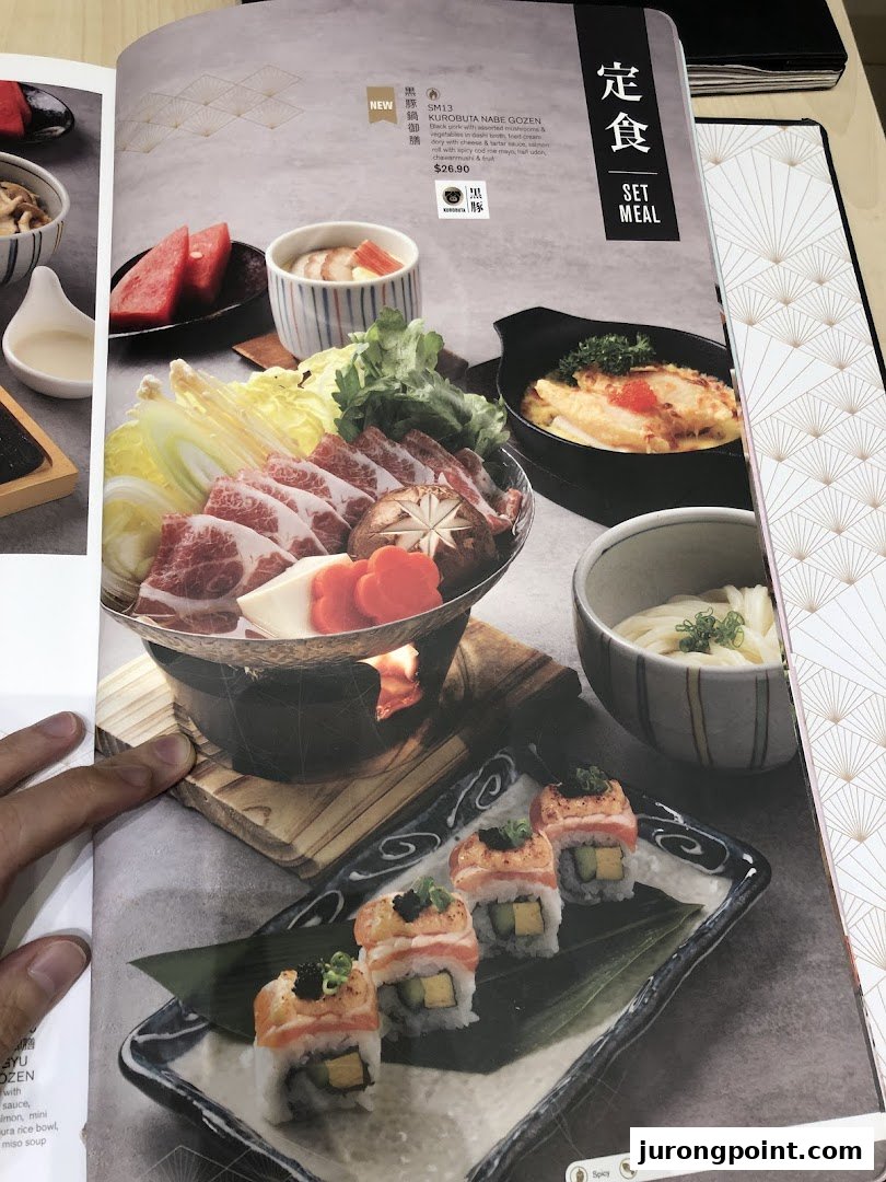 A menu page from Ichiban Boshi featuring a Kurobuta Nabe Gozen set meal and sushi.
