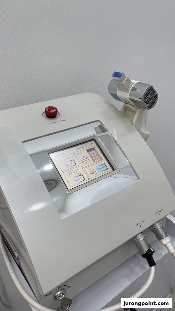 Close-up of an advanced IPL machine with a digital display and controls at Japan IPL Express.