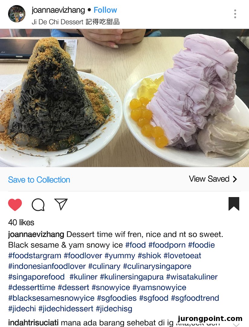 Two bowls of colorful shaved ice desserts, black sesame and yam, served on a table.