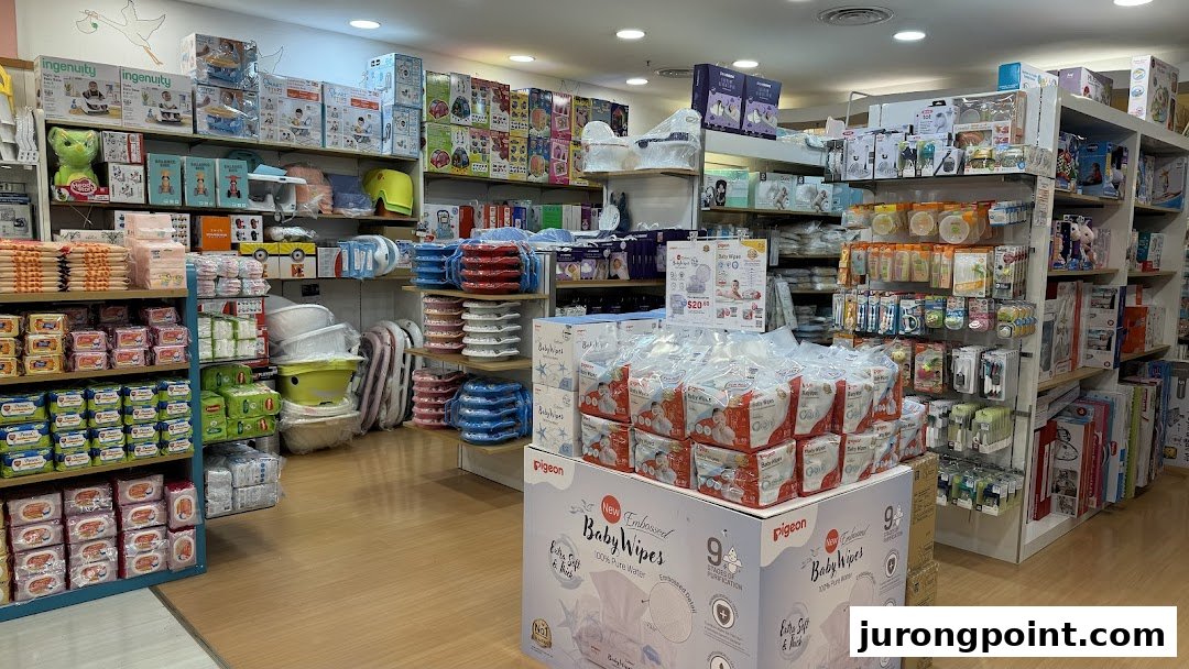 An interior view of Kiddy Palace, showcasing a wide array of baby products, diapers, and nursery essentials.