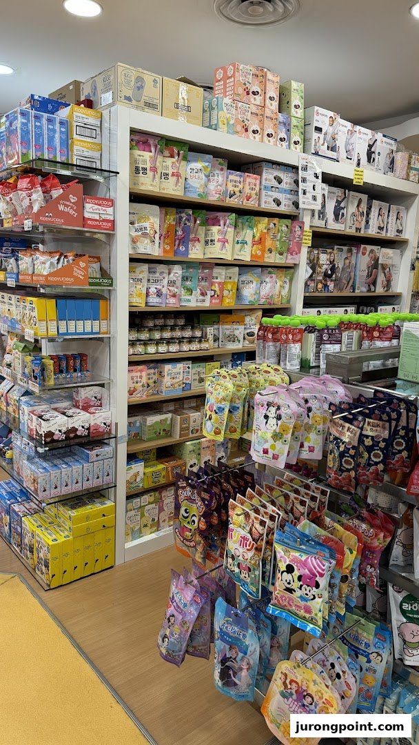 Shelves filled with a wide variety of baby food, snacks, and children's products.