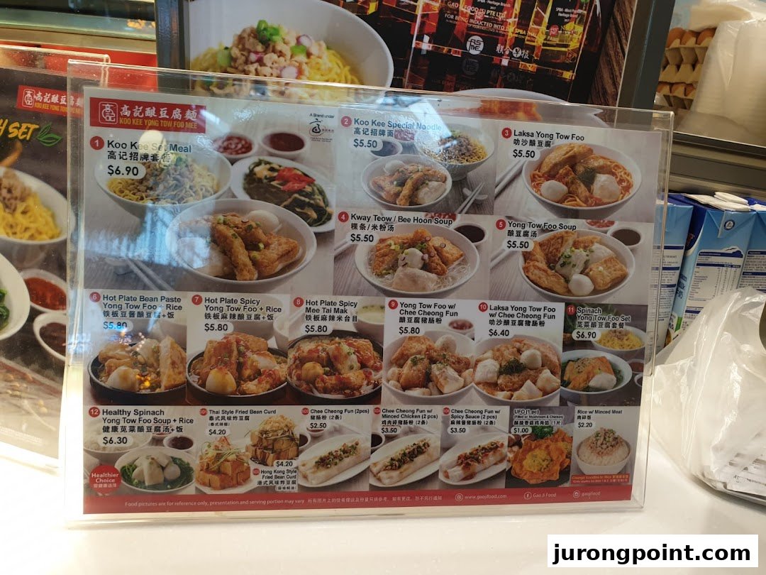 A detailed menu display for Koo Kee Yong Tow Foo Mee, featuring various noodle and Yong Tow Foo dishes with prices.