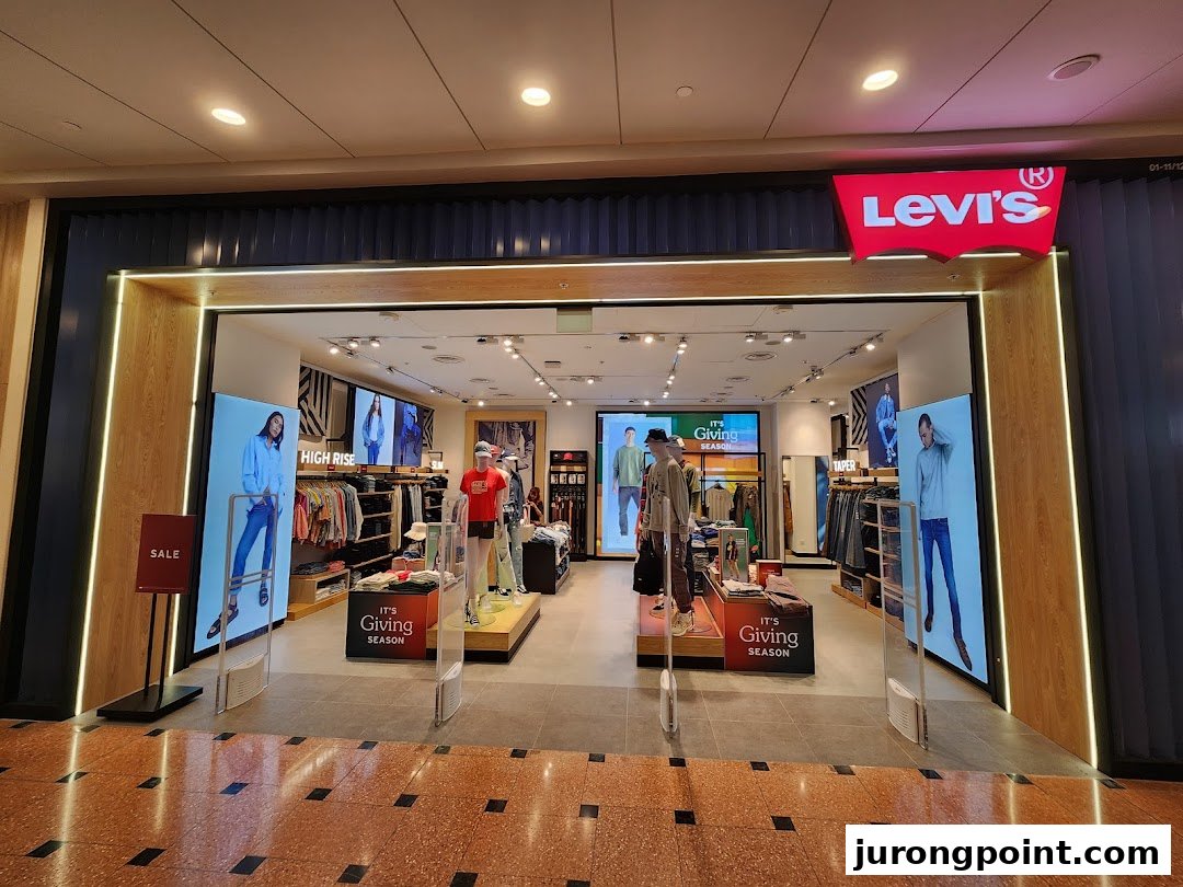 The inviting entrance of a modern Levi's store showcasing denim and casual apparel.