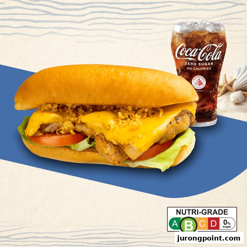 A delicious cheesy sandwich with lettuce and tomato, served with a refreshing Coca-Cola Zero Sugar.