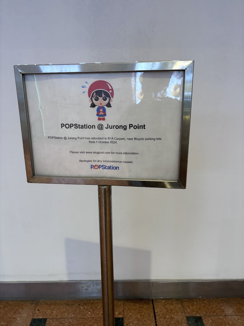 A sign from POPStation @ Jurong Point announcing its relocation to B1A Carpark from October 2024.