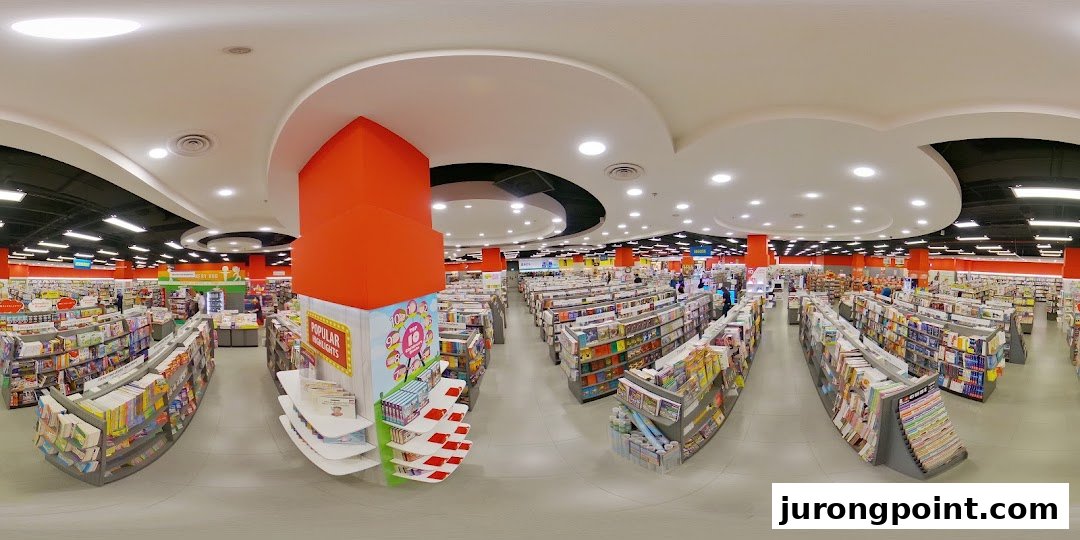 A wide-angle view of the spacious interior of a POPULAR Bookstore, featuring numerous aisles of books and stationery.