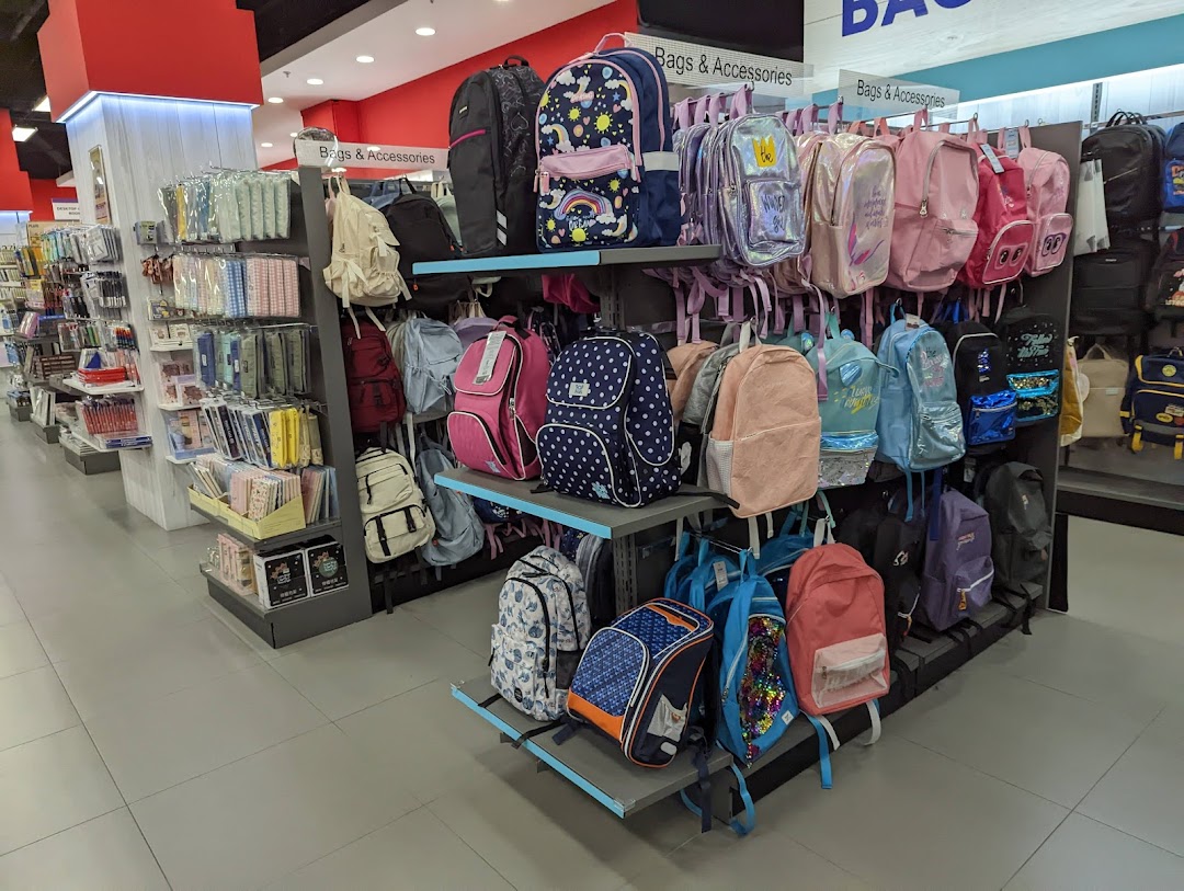 An interior shot of POPULAR Bookstore showcasing a wide array of bags and stationery.