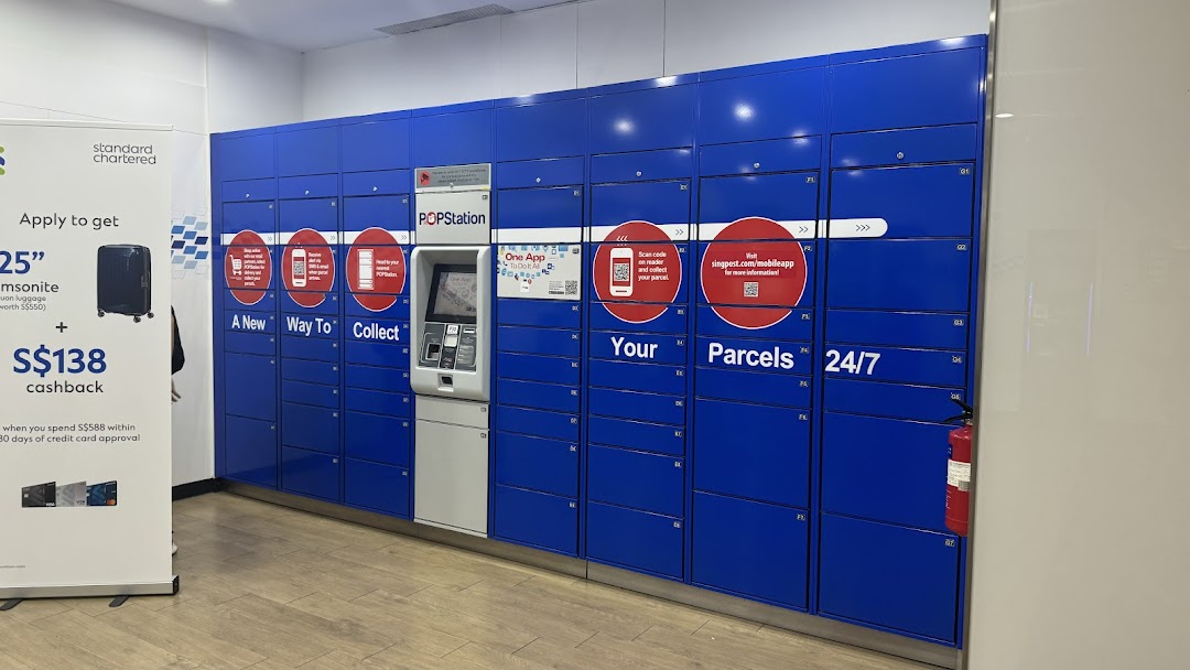 A blue POPStation parcel locker system for 24/7 parcel collection and delivery.