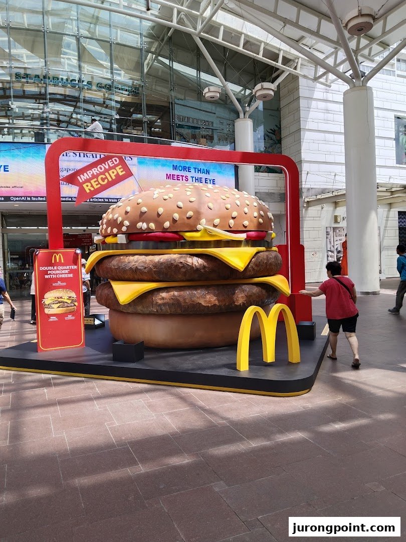A large McDonald's promotional display featuring a giant Double Quarter Pounder with Cheese.