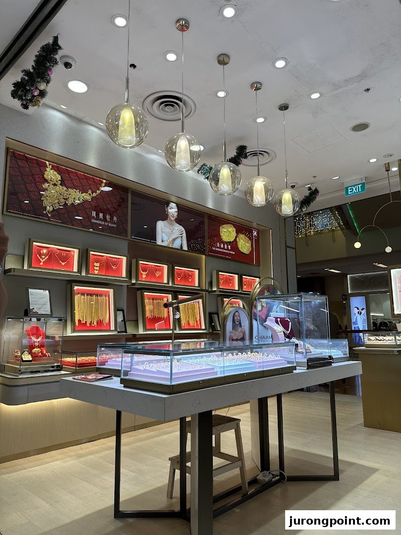 Interior view of SK Jewellery showcasing gold and diamond displays under elegant lighting.