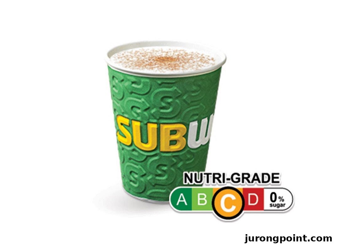 A Subway branded cup containing a drink, featuring a Nutri-Grade C label.