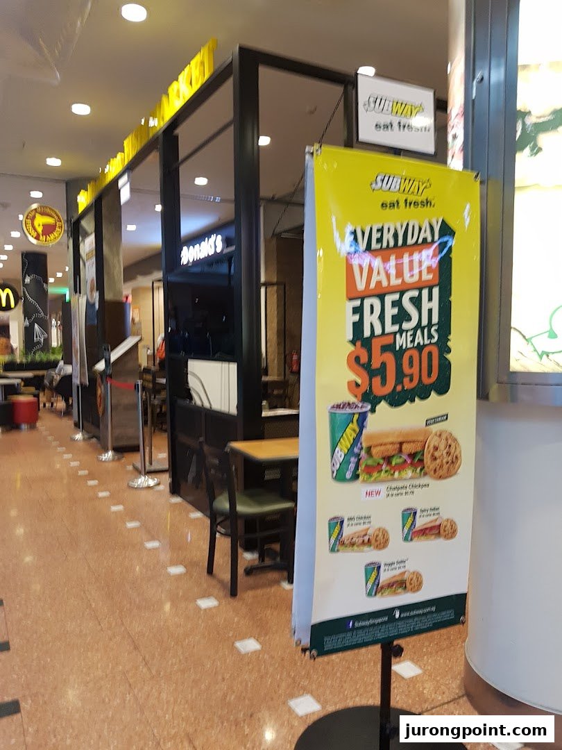 Subway shop entrance with a promotional banner for everyday value fresh meals.
