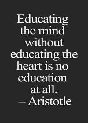 A motivational quote by Aristotle about the importance of holistic education, displayed on a dark background.