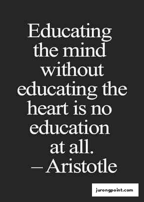 A motivational quote by Aristotle about the importance of holistic education, displayed on a dark background.