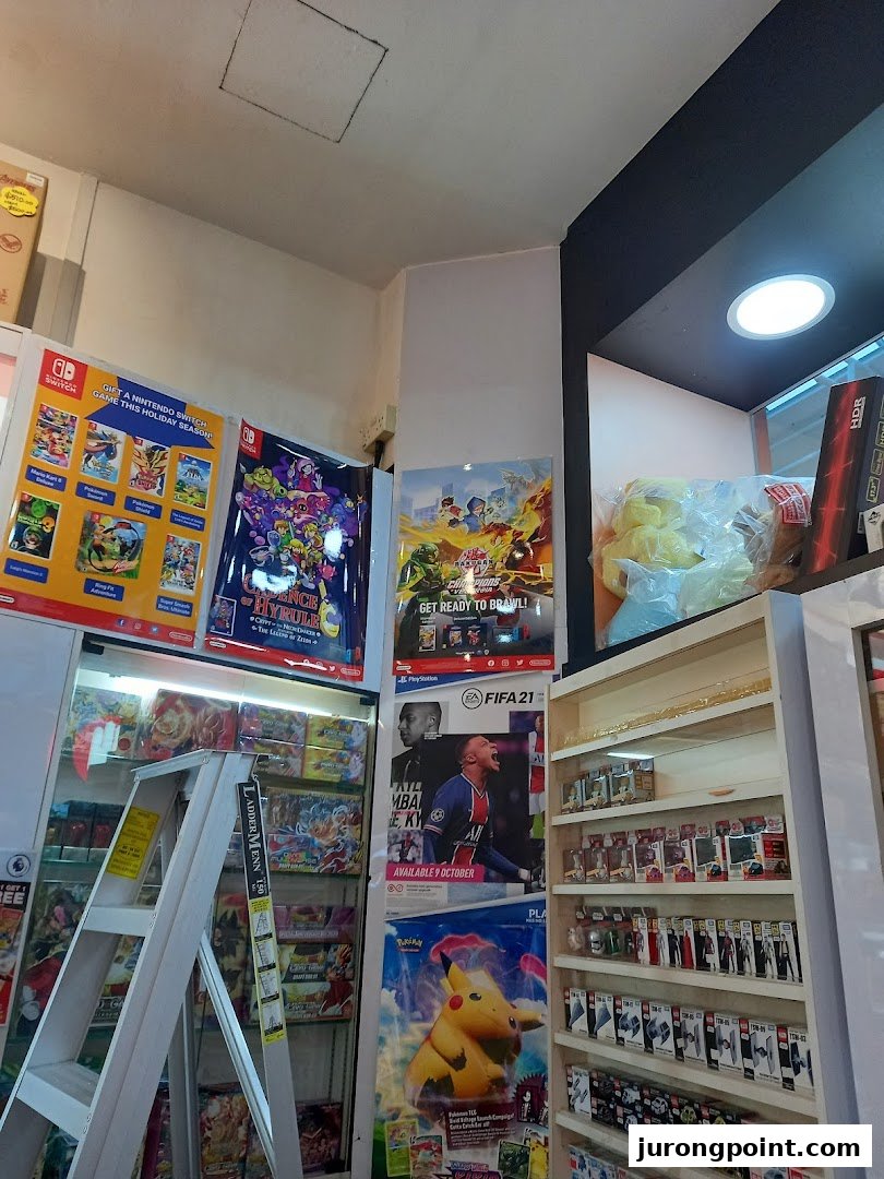Interior view of Toy Or Game TOG, showcasing game posters, display cases filled with toys and collectibles.