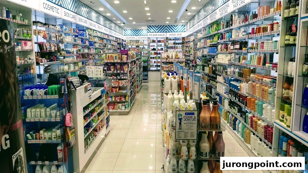 A well-lit interior view of Venus Beauty, showcasing extensive aisles of beauty and personal care products.