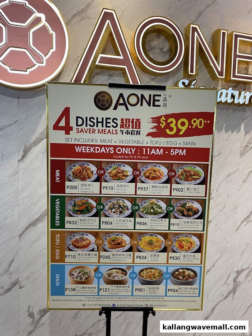 A menu board for A-One Signature, showcasing a '4 Dishes Saver Meals' promotion.