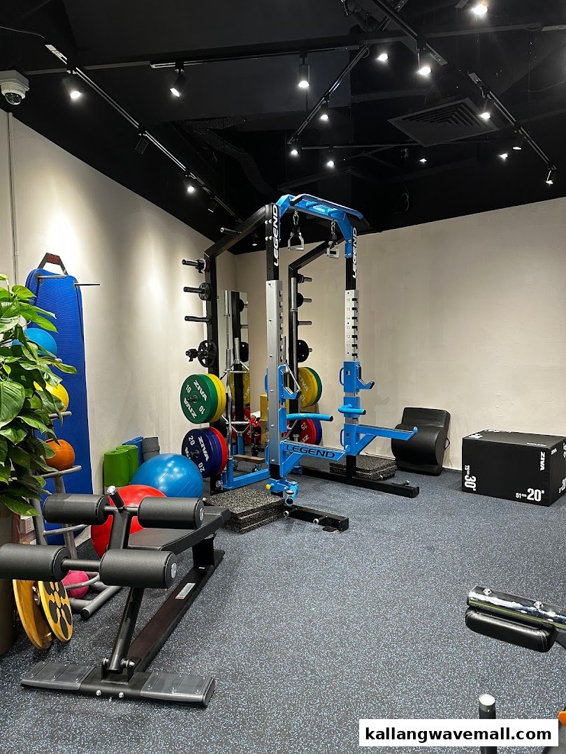 Interior view of a modern sports performance clinic with strength training equipment.